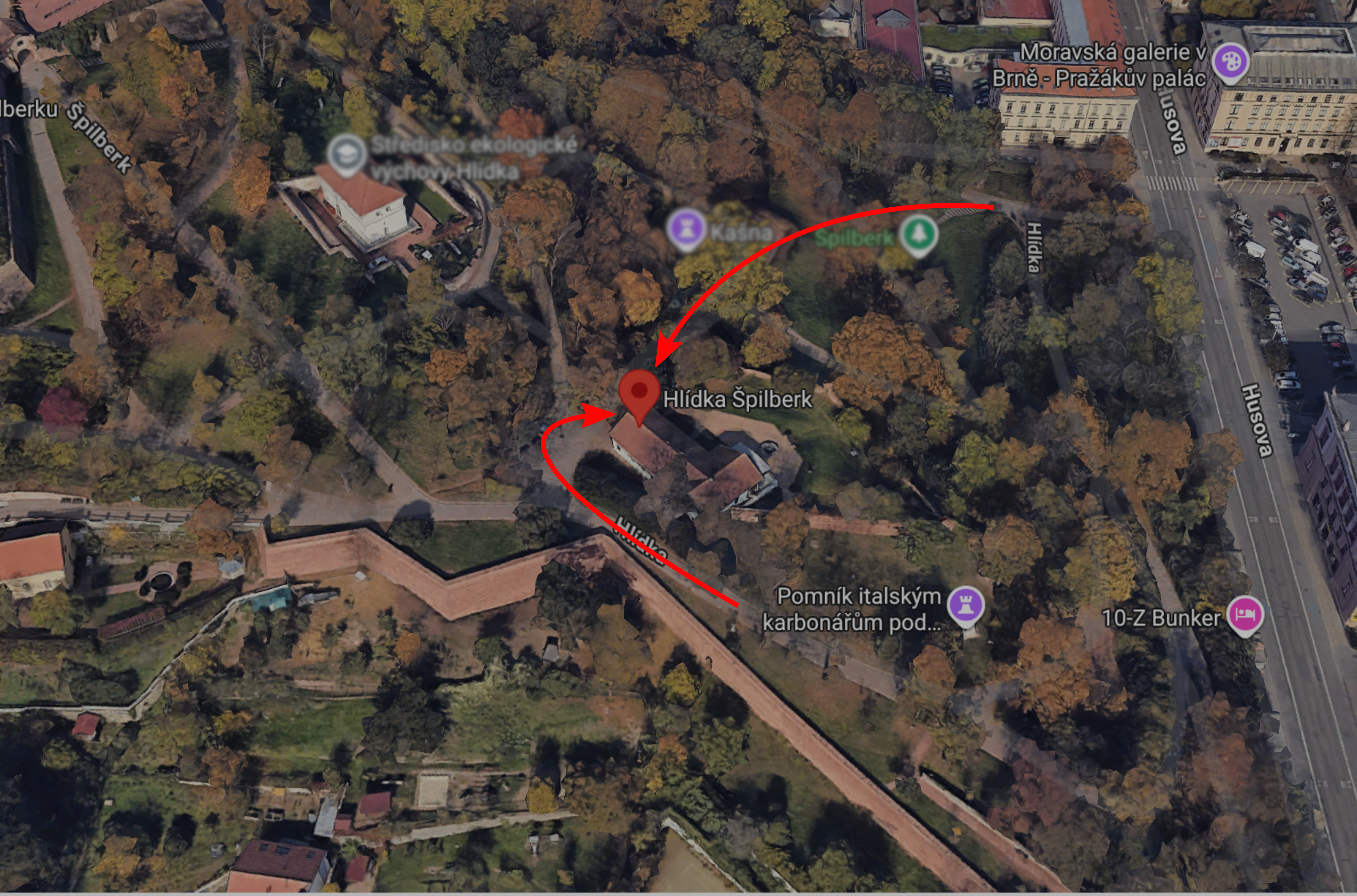 Top-down view of Hlídka and surroundings